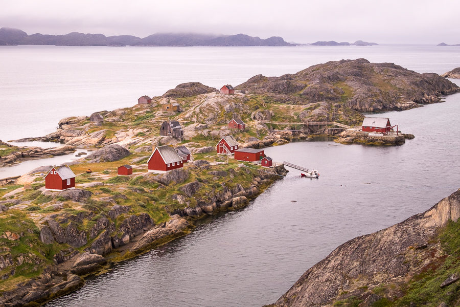 View from on high back down over Assaqutaq - near Sisimiut, West Greenland