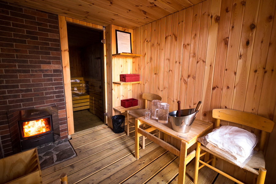 Wood-lined ante-room of the Arctic Sauna at the Hotel Sisimiut - West Greenland