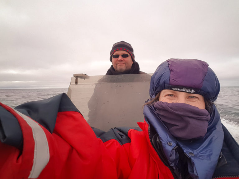 Me in a freezer suit on the boat with Jan - Sisimiut - West Greenland