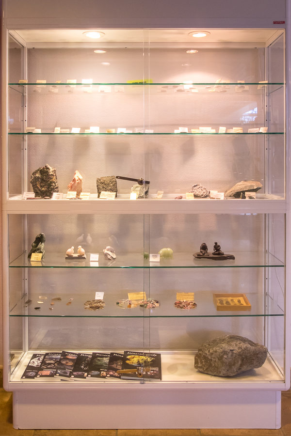 One of the display cabinets featuring rocks and minerals in Sisimiut, West Greenland