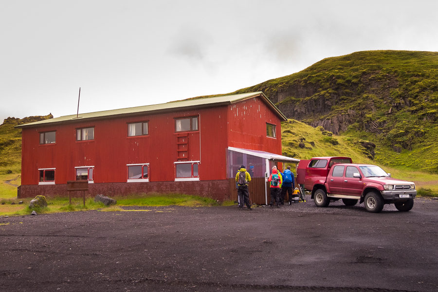 Loading the luggage and our food into the support vehicle at Hólaskjól Hut - Volcanic Trails - Central Highlands, Iceland