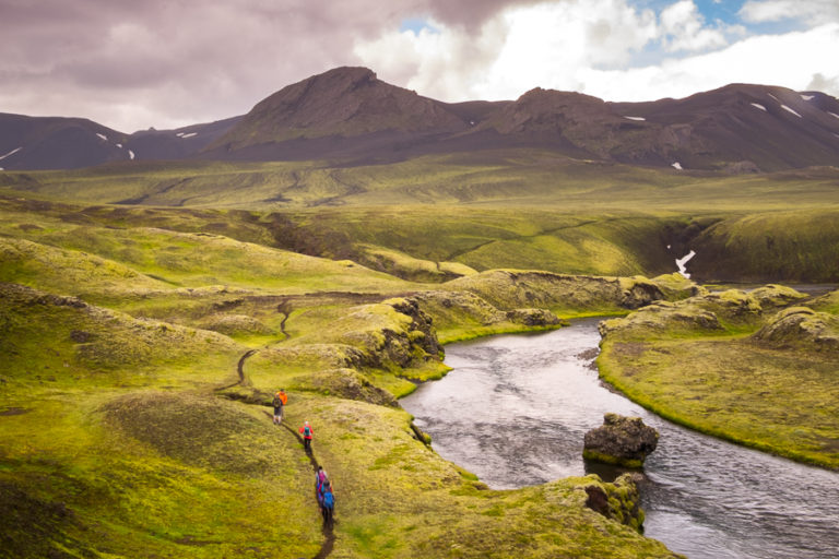 Hiking along a river with the weather turning - Volcanic Trails - Central Highlands, Iceland
