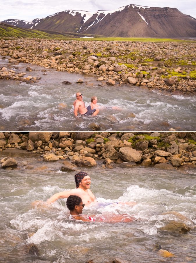 Cold river plunge next to the Strútslaug thermal hot pool - Volcanic Trails - Central Highlands, Iceland
