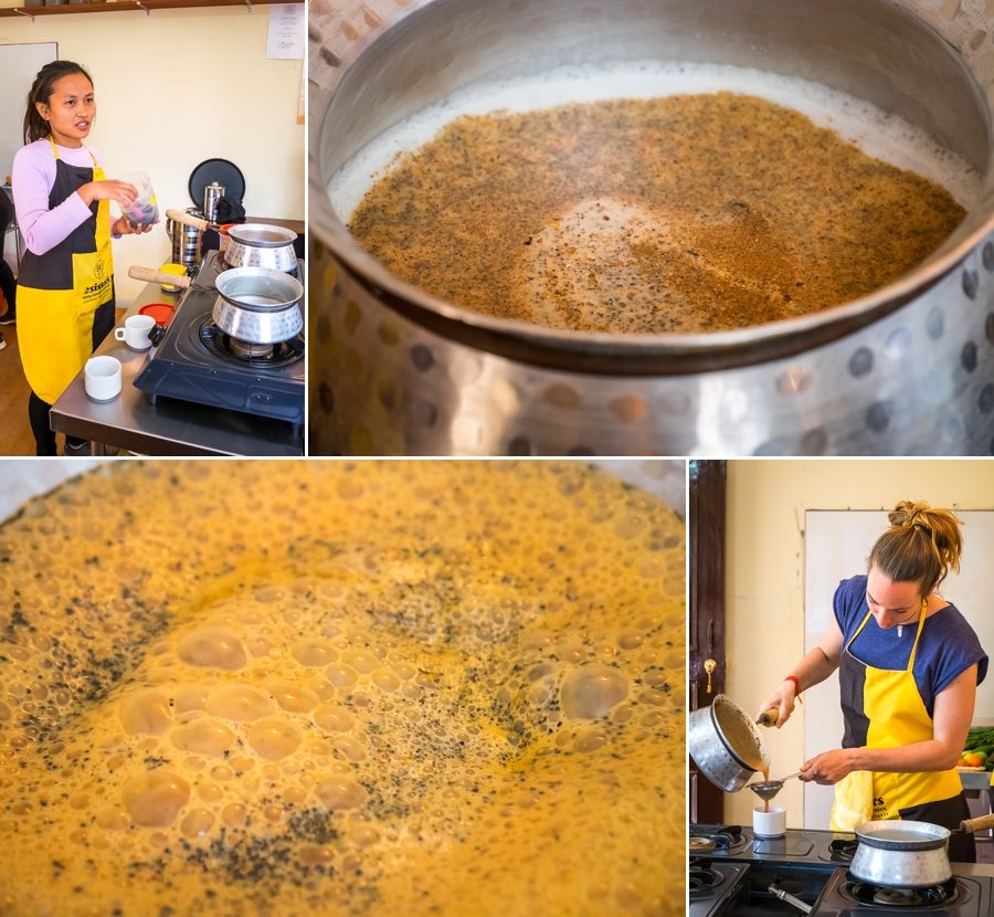 Making masala tea - 2Sisters Nepal Cooking School - Kathmanu