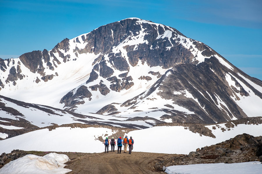 Hiking towards the main mountain on Kulusuk Island - East Greenland