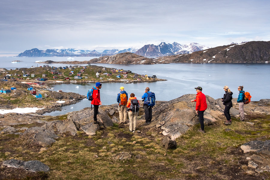 Hiking group at the viewpoint overlooking Kulusuk - East Greenland