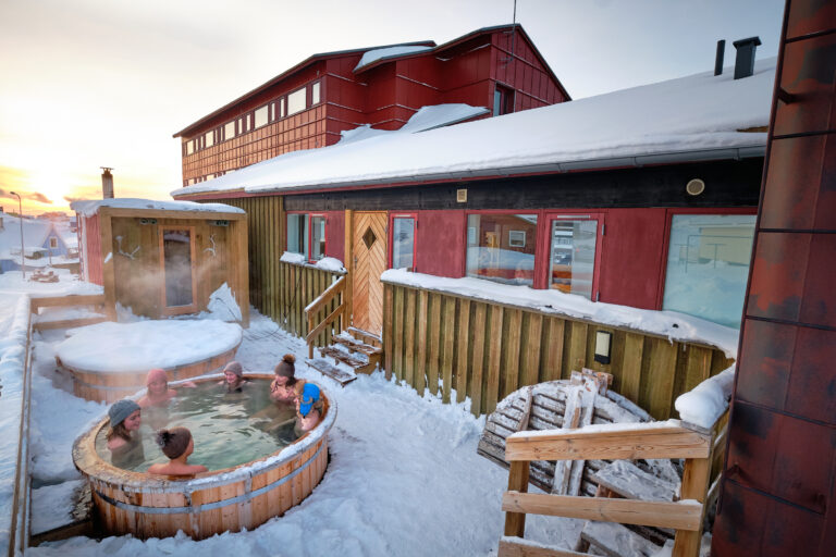 High view of the Arctic spa on the terrace of the Hotel Sisimiut