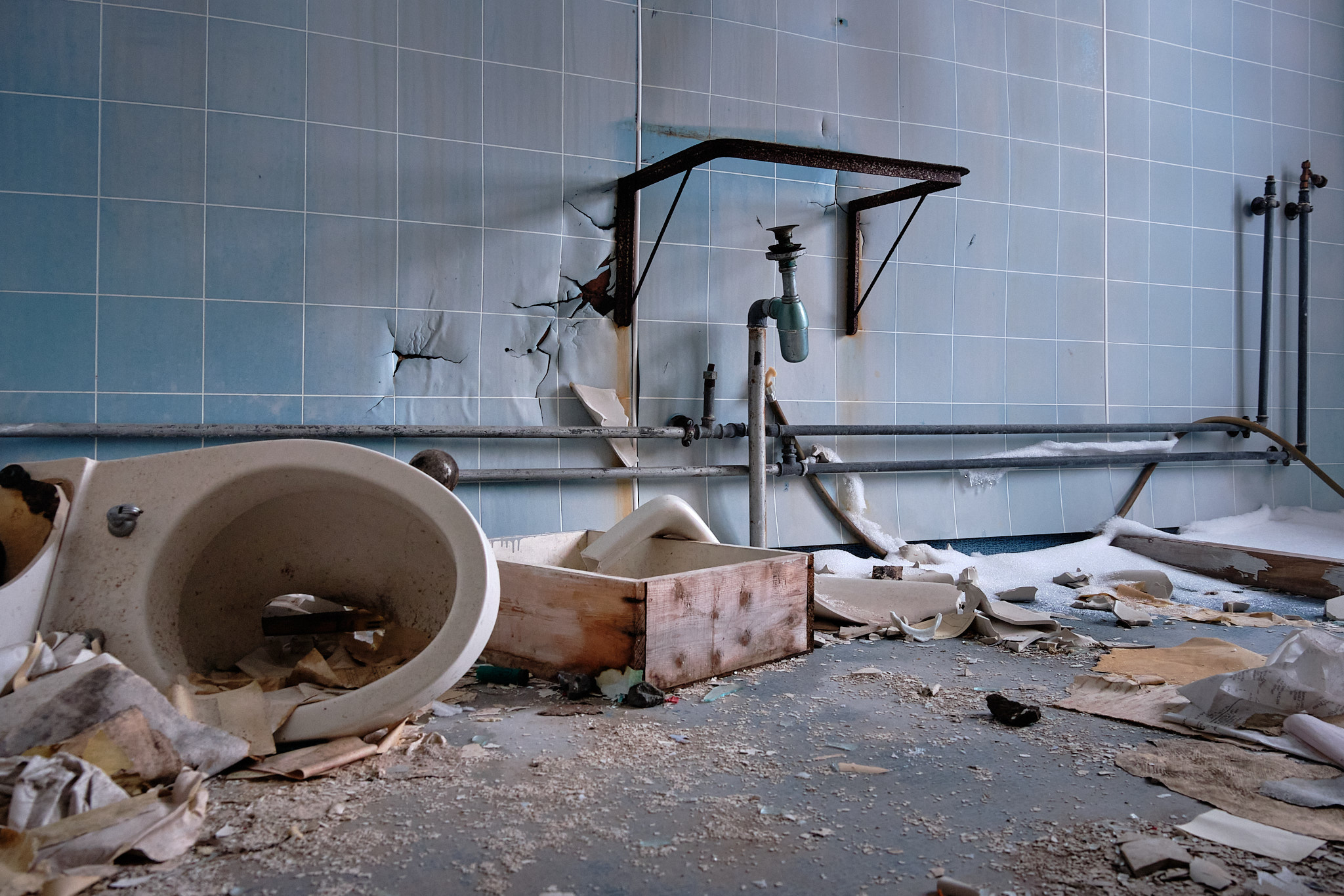 Bathroom inside admin building -Nordafar Abandoned fish factory near Nuuk