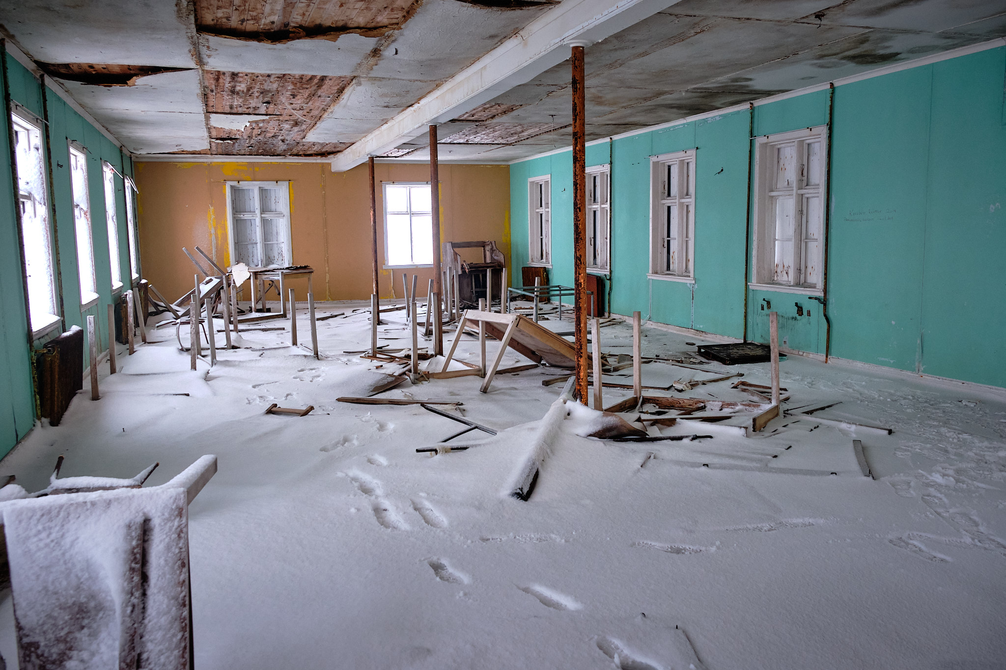 Inside Seamens Home dining room - Nordafar Abandoned fish factory near Nuuk