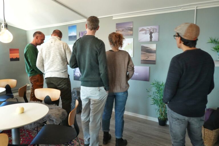 Guests at the opening of the In my backyard exhibition in Nuuk, Greenland