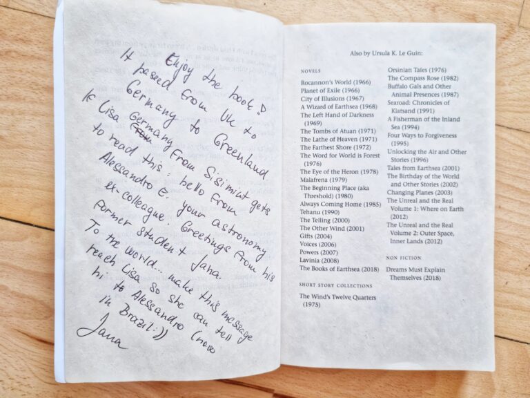 the message to me inside of a book on the Arctic Circle Trail